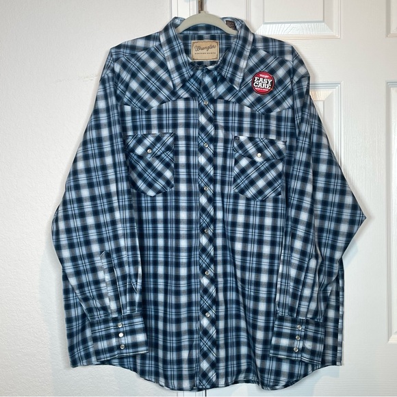 Wrangler Western Shirts Blue Plaid Pearl Snap Button Down Shirt (NWT) Size 2XL - Picture 1 of 12